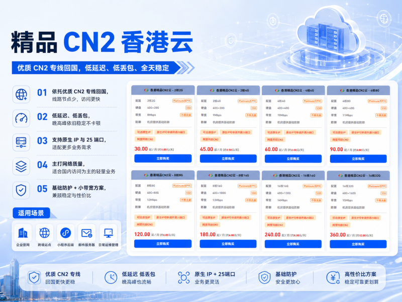 香港云服务器选购攻略：CN2、高防、300M 大带宽三大机型对比-峦穗资源 - 免费商用字体下载 - 网站模板下载 - 建站教程